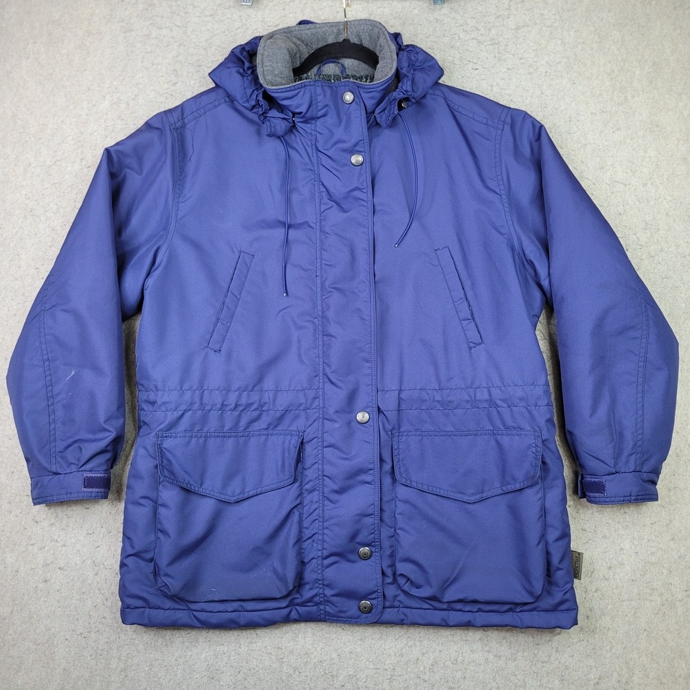 VTG Pacific Trail Women's L‎ Field Barn Chore Coat Jacket Navy Blue Plaid Lined